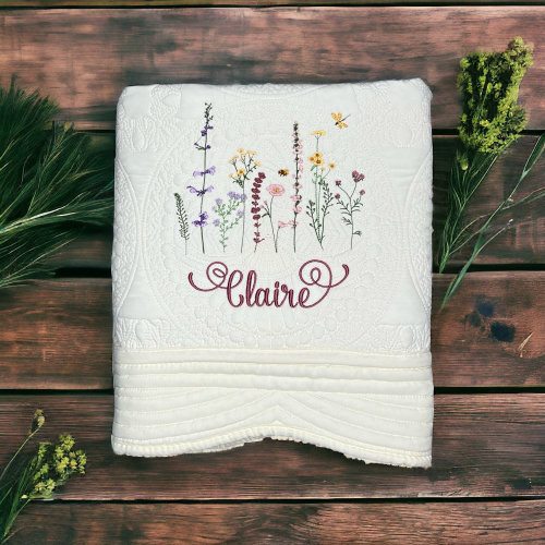 Wild Flower Baby Nursery Blanket, Heirloom Baby Quilt, Personalized Wild Flower Blanket