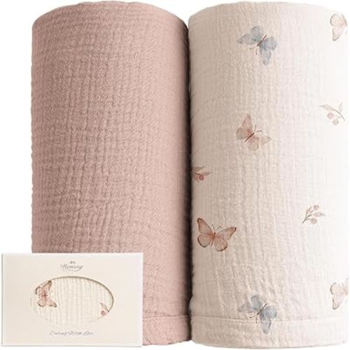 Konssy Muslin Swaddle Blankets, 100% Cotton Receiving Blankets, 47"x 47"