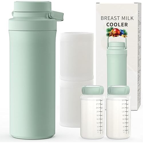 Xaproo 22oz Breast Milk Cooler Bottle, Breastmilk Cooler with 360° Cooling for 24 Hours, Portable Milk Chiller for Breastmilk with 2pcs Baby Bottles, Breast Milk Storage Bags for Baby, BPA-Free