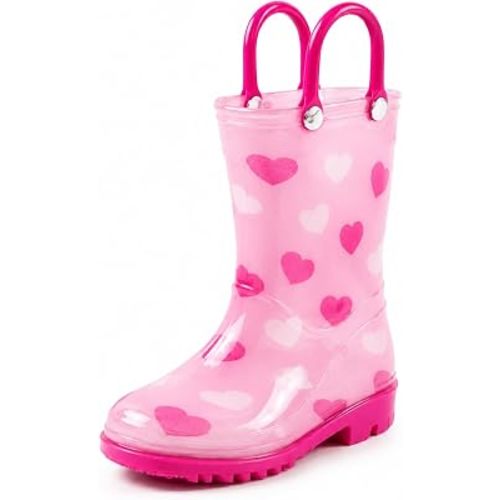 Puddle Play Toddler and Kids Waterproof PVC Rain Boots with Easy-On Handles – Lightweight Slip-Resistant Outdoor Boots for Boys and Girls