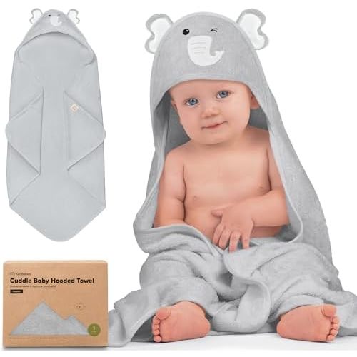 KeaBabies Hooded Baby Towel for Newborn, Baby Bath Towels (Elephant, 35x35)
