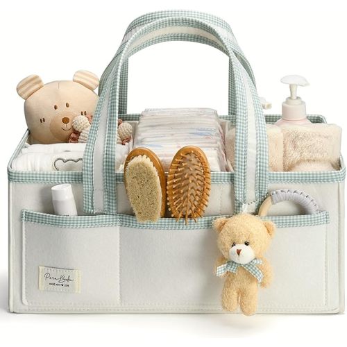 PeraBella XL Diaper Caddy Organizer With Handle, Baby Shower Gifts Basket Bag, Registry Search Must Haves Items, Newborn Girl Boy Nursery Storage Organizer, Baby Bag Essentials, Car Diaper Caddy Cart