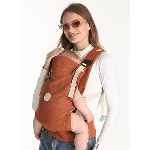 Grownsy Baby Carrier Newborn to Toddler (7-44lbs), Ergonomic & Cozy Wraps with One-Click Buckle, Head Support for Hands-Free Comfort, Sepia