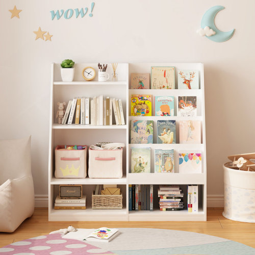 Latitude Run® Kids Bookshelf And Toy Storage Organizer, Multifunctional 4 Tier Wooden Kids Book Shelf With Bookcase Display Stand In Kids Room Playroom Nursery For Kids, Children, Toddlers (White) | Wayfair