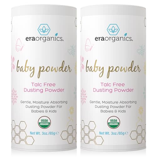 Era Organics Talc-Free Organic Baby Powder - USDA Organic Dusting Powder with Arrowroot, Calendula and Cornstarch for Newborns, Babies or Toddlers - Soothing, Fragrance Free (3oz/85g) - 2 Pack