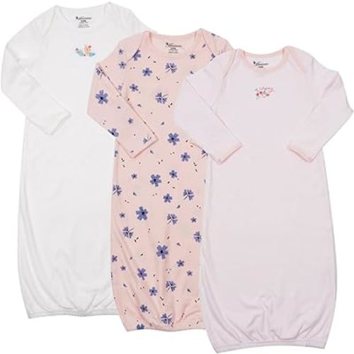Newborn Unisex Baby Boys Girls Cotton Sleeper Gown Nightgown Sleepsuits with Hats, 0-3/0-6 Months