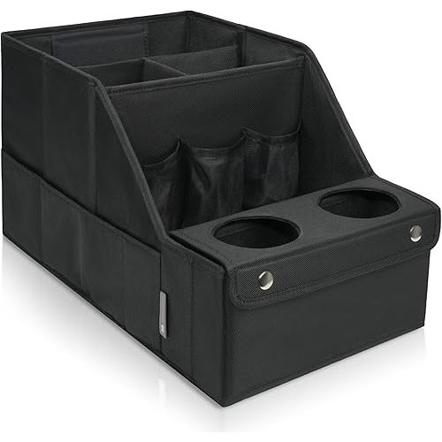 MULISOFT Car Seat Organizer- Backseat Car Organizer with 11 Storages Compartments and 2 Cup Holders, Organizers and Storage, Front Seat for Travel Kids,Black