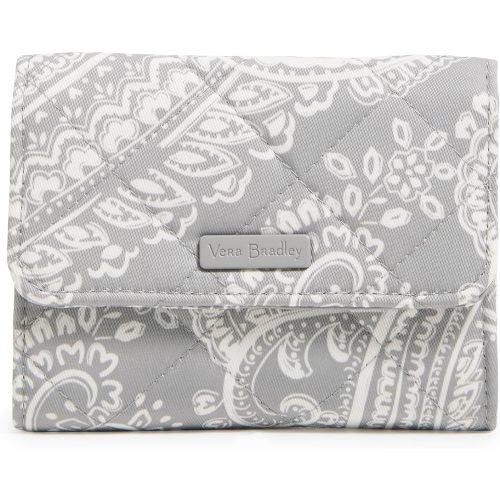 Vera Bradley Women's Performance Twill Riley Compact Wallet with RFID Protection, Cloud Gray Paisley, One Size