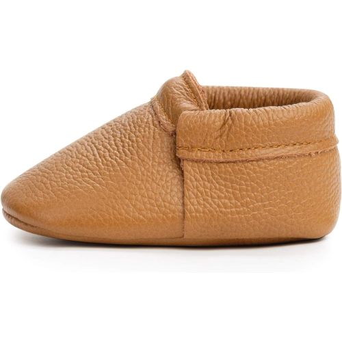 BirdRock Baby Fringeless Moccasins - Genuine Leather Boys and Girls Shoes for Newborns, Infants, Babies, Toddlers