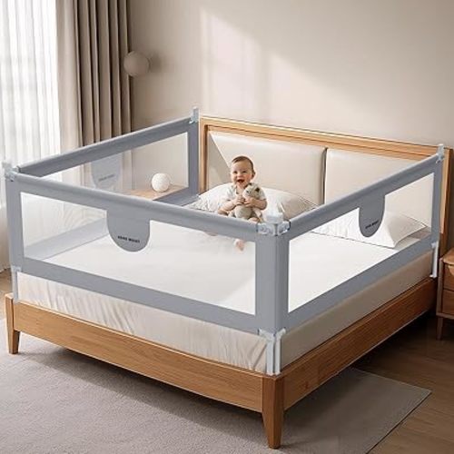 omzer Bed Rail for Toddlers - 3 Sides Safety Baby Bed Rail Guard with Child Lock, Infants Height Adjustment Queen Size Bed Rail for Toddlers,78.74"X78.74"X59"