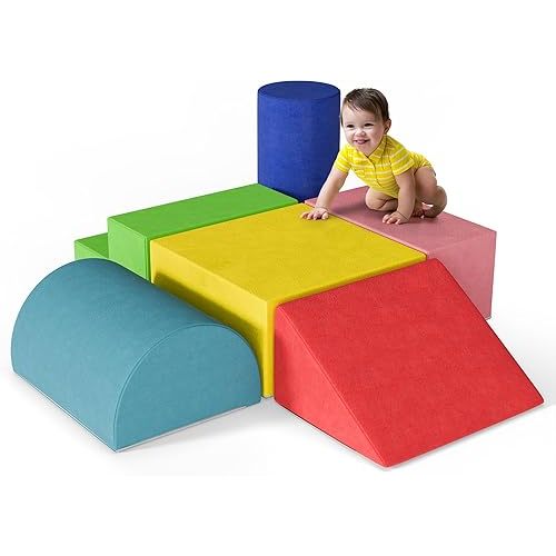 TOLEAD Foam Climbing Blocks for Toddlers 1-3, 6-Piece Soft Play Set Toddler Climbing Toys Indoor, Climb Crawl Activity Play Set, Classic