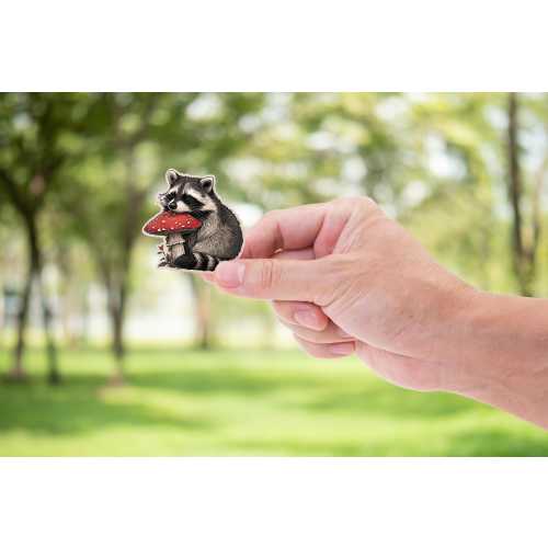 Whimsical Raccoon on Mushroom Sticker | Fun Nature Art