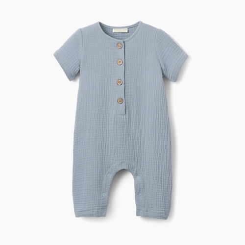 Elegant Baby Organic Muslin Baby Jumpsuit - Stone Blue, 3-6M