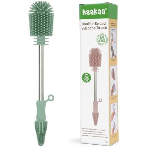 Haakaa Silicone Cleaning Brush for Baby Bottles & Crevices, Pea Green, 1PK