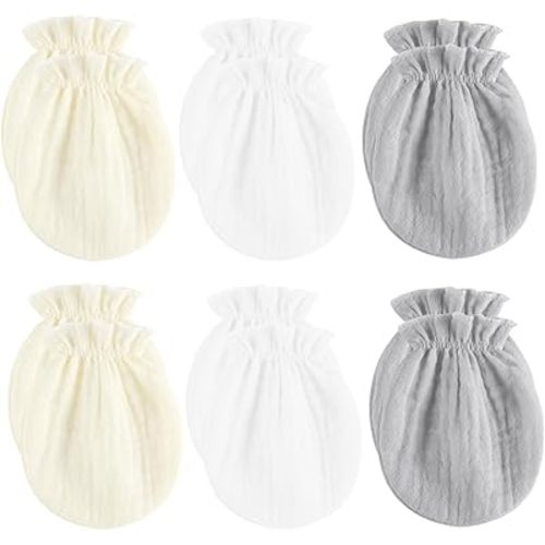 Newborn Mittens No Scratch 100% Cotton Mitts Boy Girl baby mittens 0-6 months 6 Pack