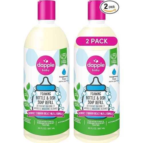 Dapple Baby Fragrance-Free Foaming Bottle & Dish Soap Refill - (2 Pack) 30 fl oz - Plant-Powered Cleaner for Baby Bottles, Pump Parts, and Sippy Cups