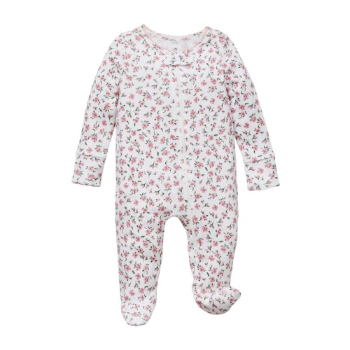 Pink Floral Pointelle Footie Romper