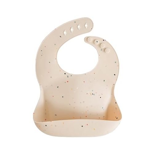 mushie Silicone Baby Bib | Adjustable Fit Waterproof Bibs (Vanilla Confetti)