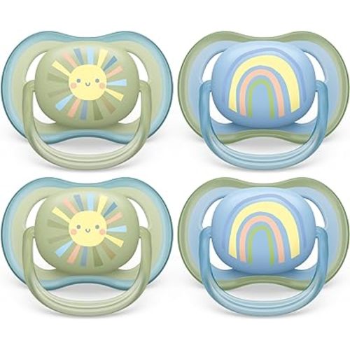Philips Avent Ultra Air Pacifier 0-6m, Smiling Sun/Blue Rainbow, 4 pack SCF085/49