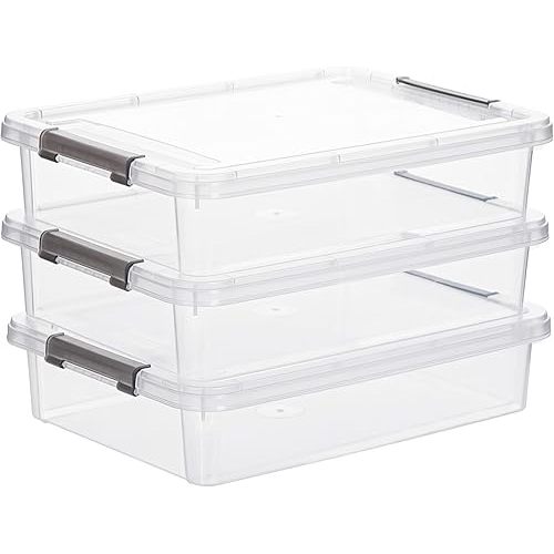 Citylife 3 PCS Plastic Storage Bins with Latching Lids Portable Project Case Clear File Box Stackable Storage Containers for Organizing A4 Paper, Photo, Document, Scrapbook