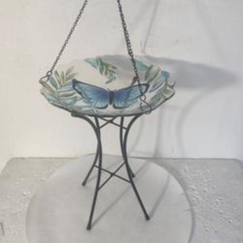 Enchanted Garden® 15" Blue Butterfly Glass Convertible Birdbath