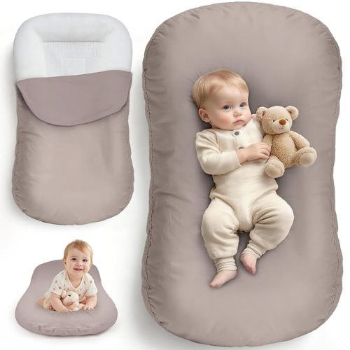 Extra Large Baby Lounger for Newborn 0-24 Months - Soft Organic Cotton Baby Lounger with Tummy Time & Motor Skill Support, Portable Newborn Daily Essentials Gift