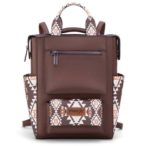 Wrangler Aztec Women Backpack Purse Convertible Fashion Ladies Anti Theft with Adjustable Strap, Coffee