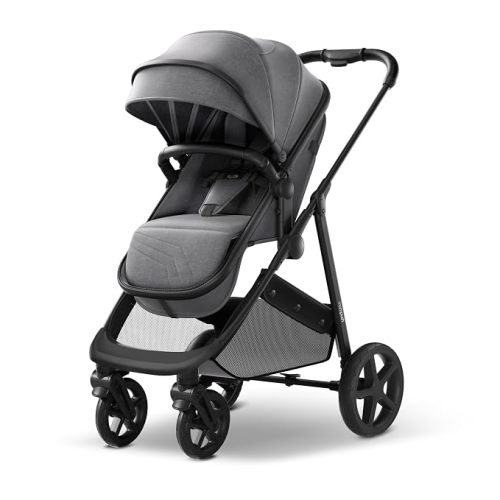 Mompush Wiz 2-in-1 Bassinet Stroller Reversible Seat, One-Hand Fold, Grey
