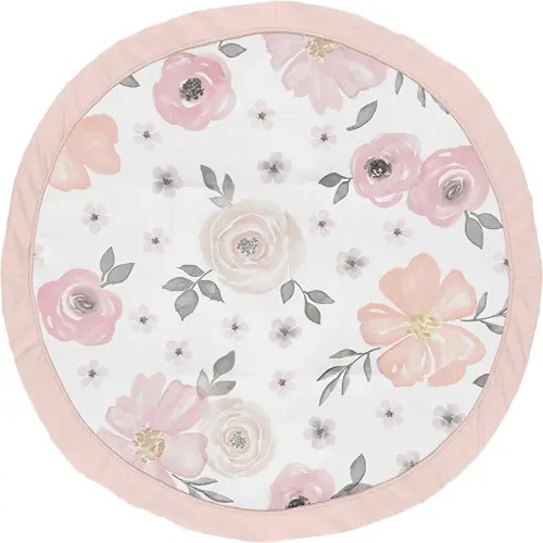 Sweet Jojo Designs Baby Play Mat (Pink/Grey Boho Floral) for Girls, Infant, Toddler Tummy Time Activity Floor Playmat (Watercolor, Flower, Elegant Rose, Shabby Chic, Farmhouse, Nature, Blush & Gray)