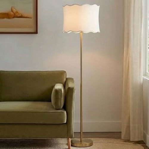 INK+IVY Modern Floor Lamp with White Scallop-Shaped Lampshade, Modern Dimmable Floor Lamp with Polished Metal Base, One Type A Bulb is Included, for Bedroom Study Room