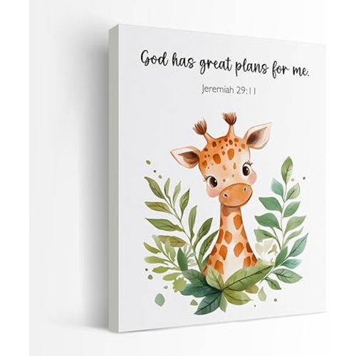 SZERE Woodland Nursery Animals Bible Verse Canvas Wall Art Decor Prints Posters, Cute Baby Giraffe Forest Nursery Room Bedroom Bathroom Playroom Wall Art Decor for Nursery Kids Teen Girls Gifts, Christian Psalm 91 Wall Art Classroom Wall Decor, Canvas Fra
