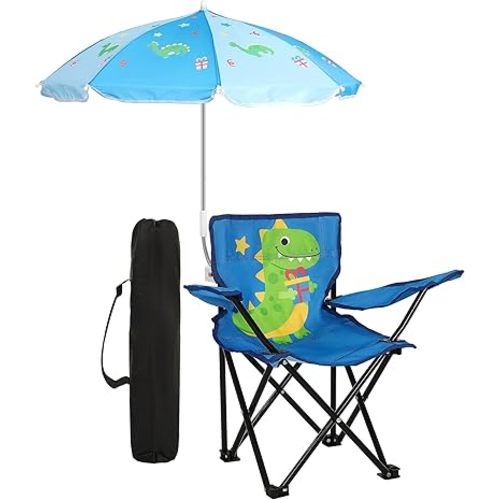 Outdoor Toddler Camping Chair with Umbrella Foldable Beach Chairs for Kids Waterproof Lawn Kids Folding Chair for Outside Beach Travel(Dinosaur)