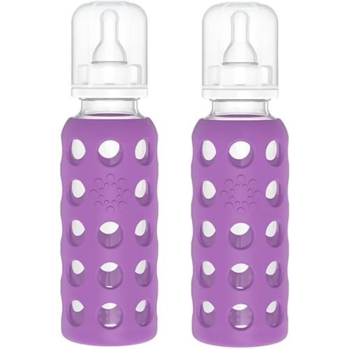 Lifefactory Glass Baby Bottle BPA Free | Protective Silicone Sleeve | 9 oz Pack of 2 | Grape
