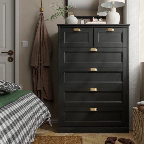 FÅGELFJÄLLET 6-drawer dresser - black oak effect 32 1/4x20 1/8x48 3/8 "
