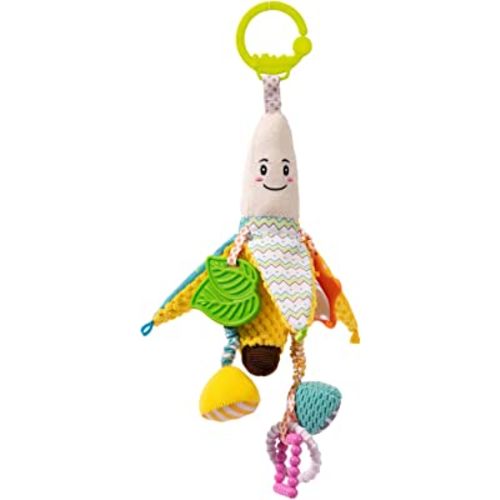 Jollybaby Stroller Rattle Toys for Car Seat Parm, Fruit Plush Hanging Infant Crib Bed Travel Activity Ring Bell with Crinkle, Squeaky & Teether for Boys Girls(Banana)