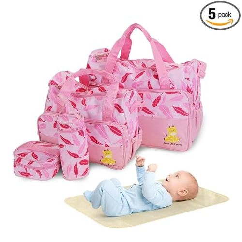 Moclever 5Pcs Baby Nappy Diaper Bags Set-Baby Bags for Mom,Waterproof Maternity Bags with Bottle Bag,Food Bag&Changing Pad For Mom Dad