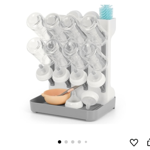 Baby Bottle Drying Rack, Space Saving Baby Bottle Organizer for Countertop, Vertical Bottle Dryer Holder with Brushes Holder, Large Bottle Storage Holder 12 Bottles & Baby Accessories Grey