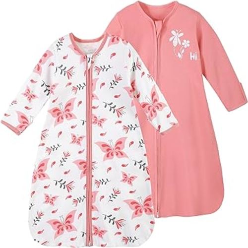 Yoofoss Baby Sleep Sack 6-12 Months Long Sleeve Wearable Blanket Baby 100% Cotton 2-Way Zipper 0.5 Tog Infants Sleeping Sack, Lightweight(Medium)
