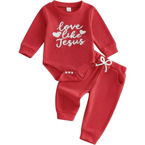 MERSARIPHY Newborn Baby Boy Fall Winter Clothes Mama's Boy Little Dude Outfit Embroidery Waffle Knit Romper Pants Sets