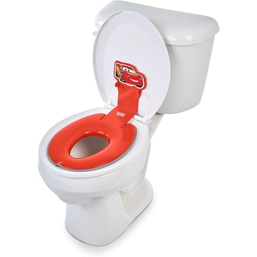 Bright Starts Disney Baby Cars Lightning McQueen Flip & Sit Potty Training Seat, Attaches to Toilet Securely, Space Saving Design Fits Most Toilets, Easy to Clean