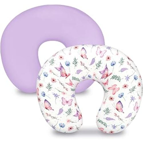 Pea Pod Nursing Pillow Cover 2 Pack Soft & Adorable Slipcovers for Breastfeeding Pillows, Comfortable Stretchy Feeding Pillow Covers for Baby Girls Boys Newborn, Removeable Pillow Case (Butterfly)