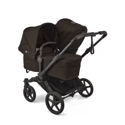 Bugaboo Donkey 6 double stroller cocoa brown sun canopy, cocoa brown fabrics, black base | Bugaboo