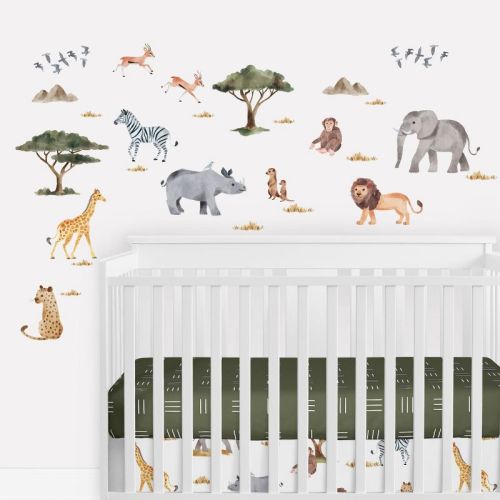 Sweet Jojo Designs Boy Or Girl Gender Neutral Unisex Wall Decal Stickers Art Nursery Décor Jungle Animals Multicolor 4pc