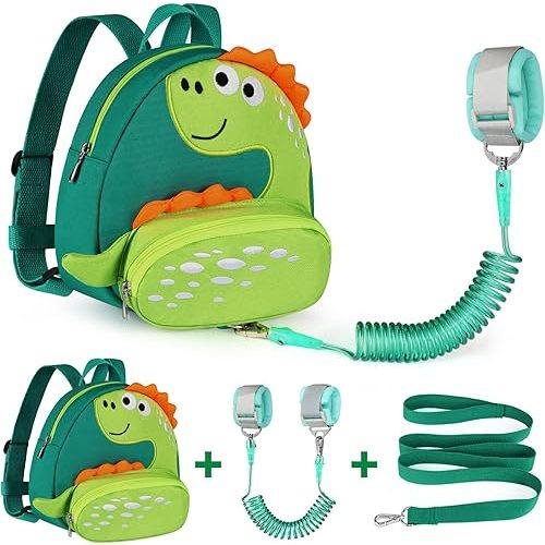 Accmor Toddler Harness Backpack Leash, Cute Dinosaur Backpacks with Anti Lost Wrist Link, Cute Mini Child Backpack Wristband Tether Strap and Protection Leashes for Boys Girls Aged 1-3 Years