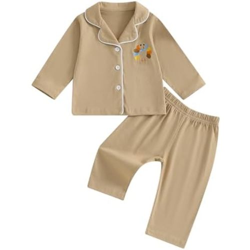 Balaflyie Baby Button Down Pajamas Set Shirt and Pants Toddler Cotton Pjs Long Sleeve Sleepwear