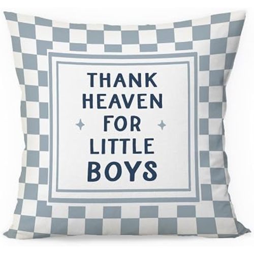 Blue Thank Heaven for Little Boys Pillow Covers 18x18 Boy Nursery Decor, Newborn Gifts, It's A Boy Sign，Baby Shower Decorations Gift for Toddler Little Boy Room