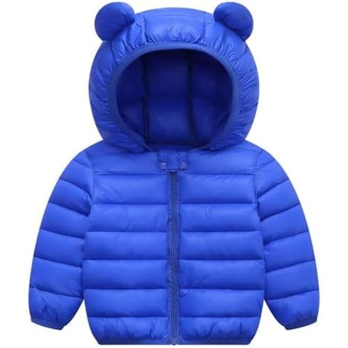 AIWUHE Baby Puffer Jacket Hooded Light Winter Coats Bear Ears Zipper Up Down Coats Outwear for Toddler Boys Girls 6M-4T