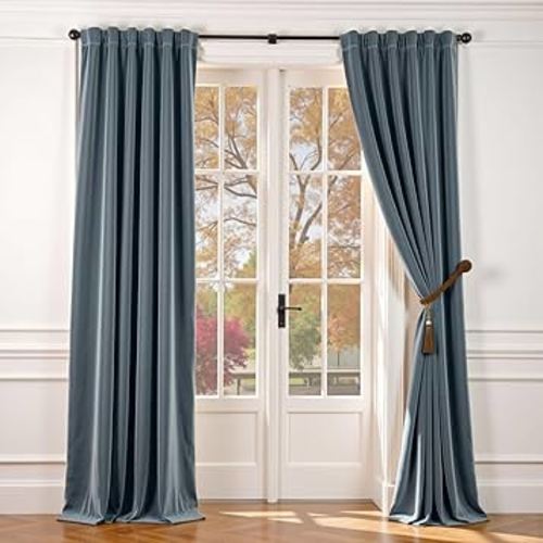 Lazzzy Velvet Blackout Curtains Thermal Insulated Room Window Drapes Super Soft Luxury Curtains for Living Room Bedroom Rod Pocket 2 Panels, Dark Slate, 52" W x 96" L