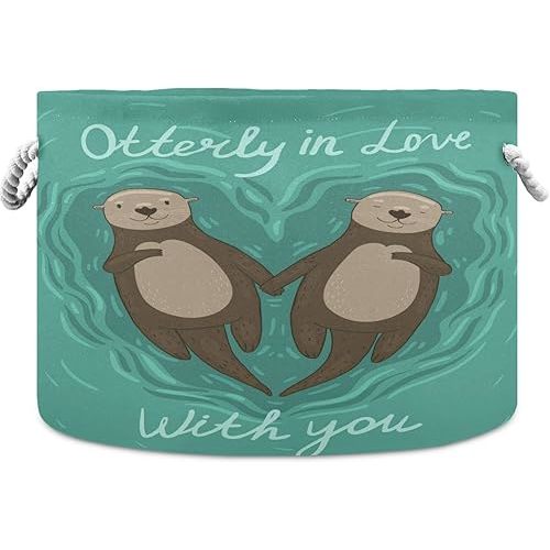 visesunny Storage Basket Heart Shaped Otters In Love Nursery Hamper Basket Clothes Toy Storage Organizer Bin Box Collapsible Laundry Bag for Kid Room,Playroom,Bathroom,Living Room,Dorm,Office
