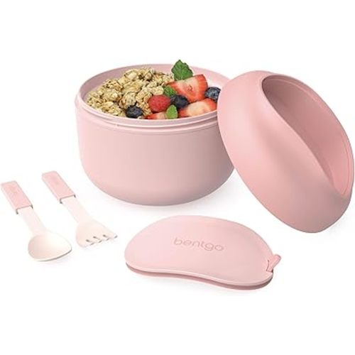 Bentgo Bowl - Insulated Leak-Resistant Bowl with Snack Compartment, Collapsible Utensils and Improved Easy-Grip Design for On-the-Go - Holds Soup, Rice, Cereal & More - BPA-Free, 21.2 oz (Blush)